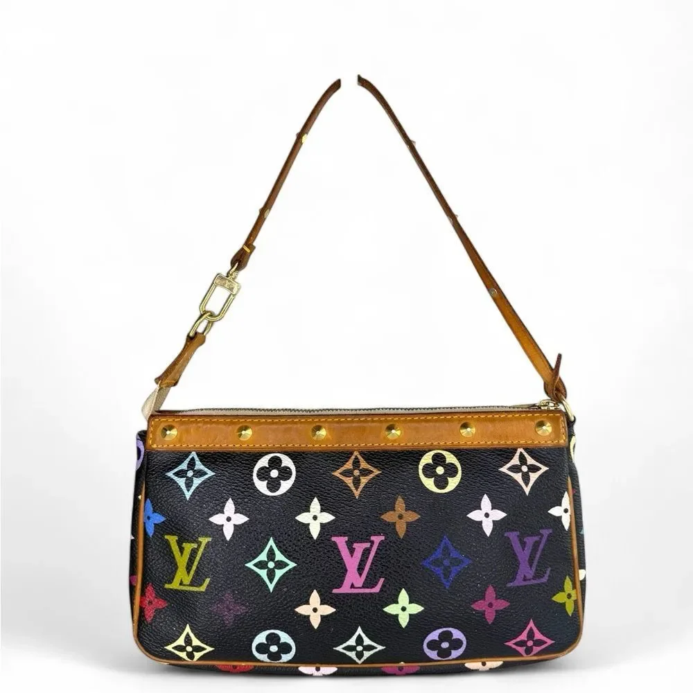 LOUIS VUITTON TAKASHI MURAKAMI Black Multicolor LV Monogram Pochette Accessoire